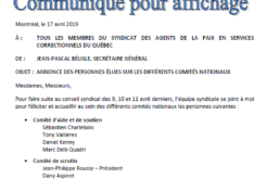 Annonce des personnes élues aux comités nationaux