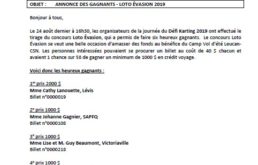 Annonce des gagnants Loto Évasion 2019